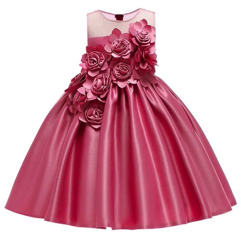 Элегантные вечерние платья для девочек; высококачественное платье с пайетками и кисточками для девочек; детская одежда для свадьбы с цветочным рисунком; T5035 - Цвет: Dark pink
