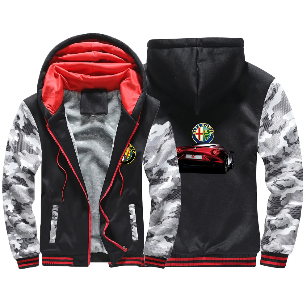 Alfa Romeo Jacket Zipper Thicken Plus Coat Hoodies Warm Hooded Sweater Top S-6XL 