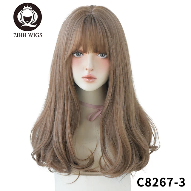 7JHH WIGS Light Brown Wig For Women With Fringe Fashion Heat Resistant Mid-Length Synthetic Wig C8267-3
