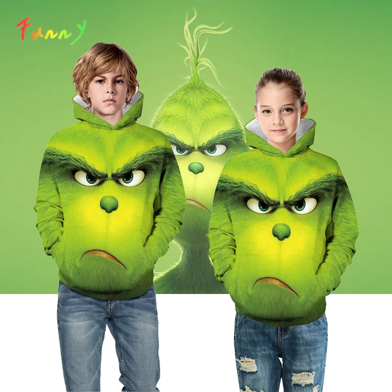 3D Printed Movie Grinch Hoodie Unisex Hooded Girls Boys Sweatshirt Kids Clothes Autumn Long Sleeve
