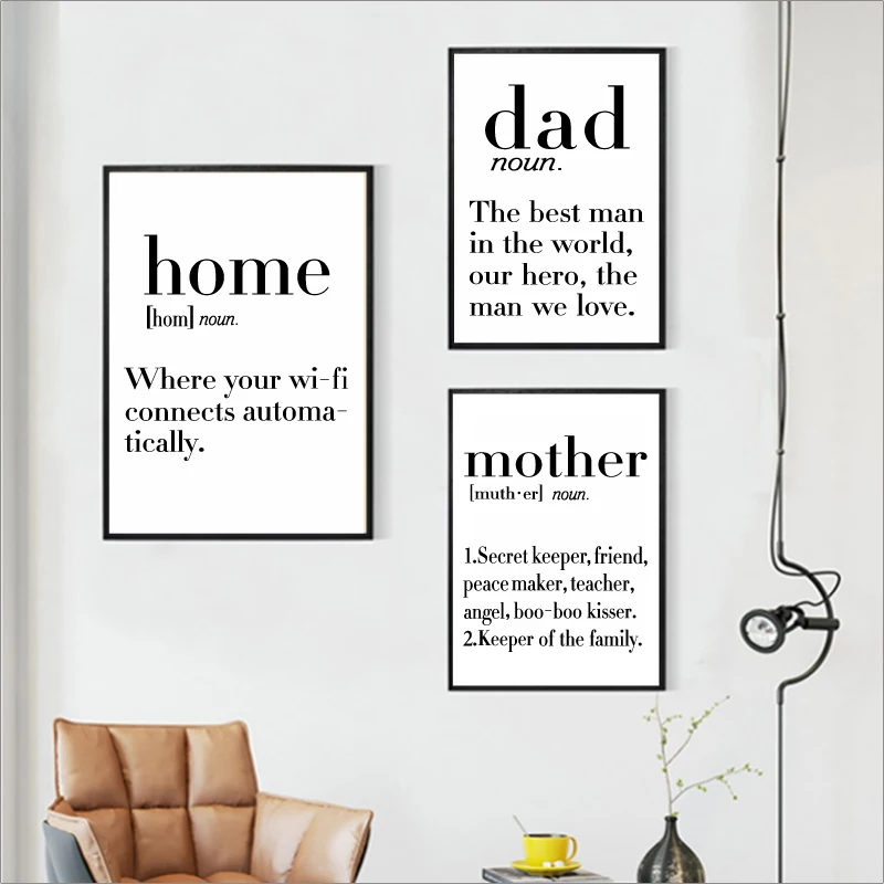 Dad-Mom-Home-Definition-Funny-Quote-Poster-Canvas-Print-Office-Black-And-White-Canvas-Painting-Wall (5)