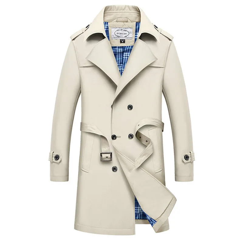 Бежевый New Autumn Winter Male Business Windbreaker Jacket Classic Long-section England-style Men's Overcoat Jacket Long - Цвет: Бежевый