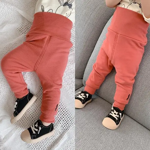 New Winter High waist Big PP Baby Full Length Pants with fur Cotton Toddler Leggings Pants Newborn Casual Trousers Loose Pants