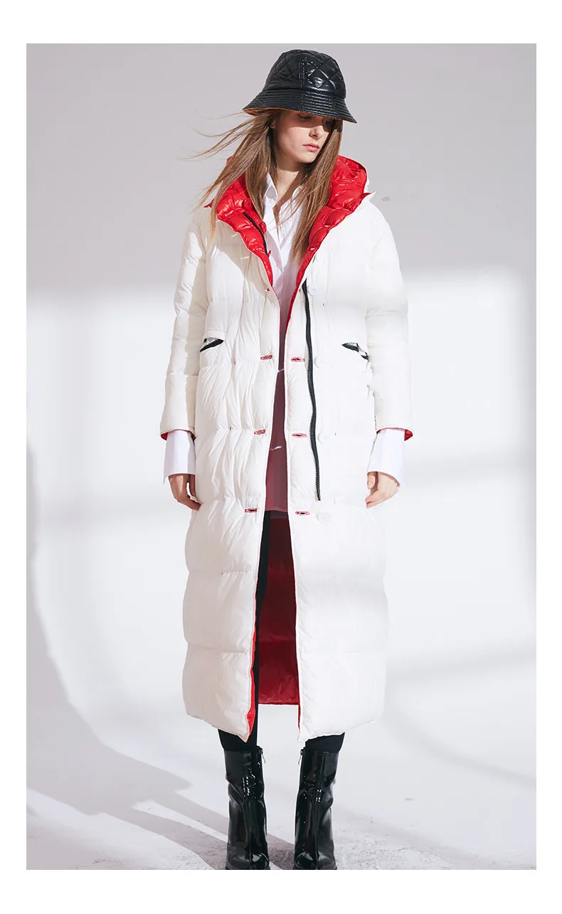 XS-7XL размера плюс, зимняя Двусторонняя одежда, плотное теплое пуховое пальто, X-Long, 90% белый утиный пух, женская верхняя одежда с капюшоном, пуховики F123