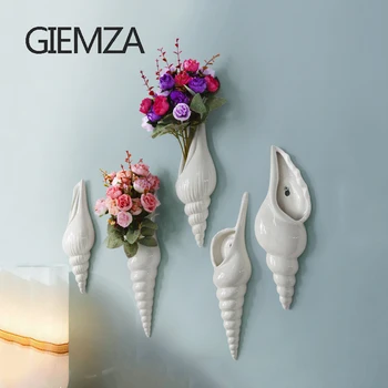 

GIEMZA White Ceramic Conch Vase 1pc China Hanging Planter Vase Wall Decor Flower No Artificial Rose Bouquets