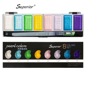 

5/8 Colors Pearl Watercolor Pigment Paint Set Metallic Gem Gouache Pigment Artist Powder Water Brush Pen Painting Art Supplies