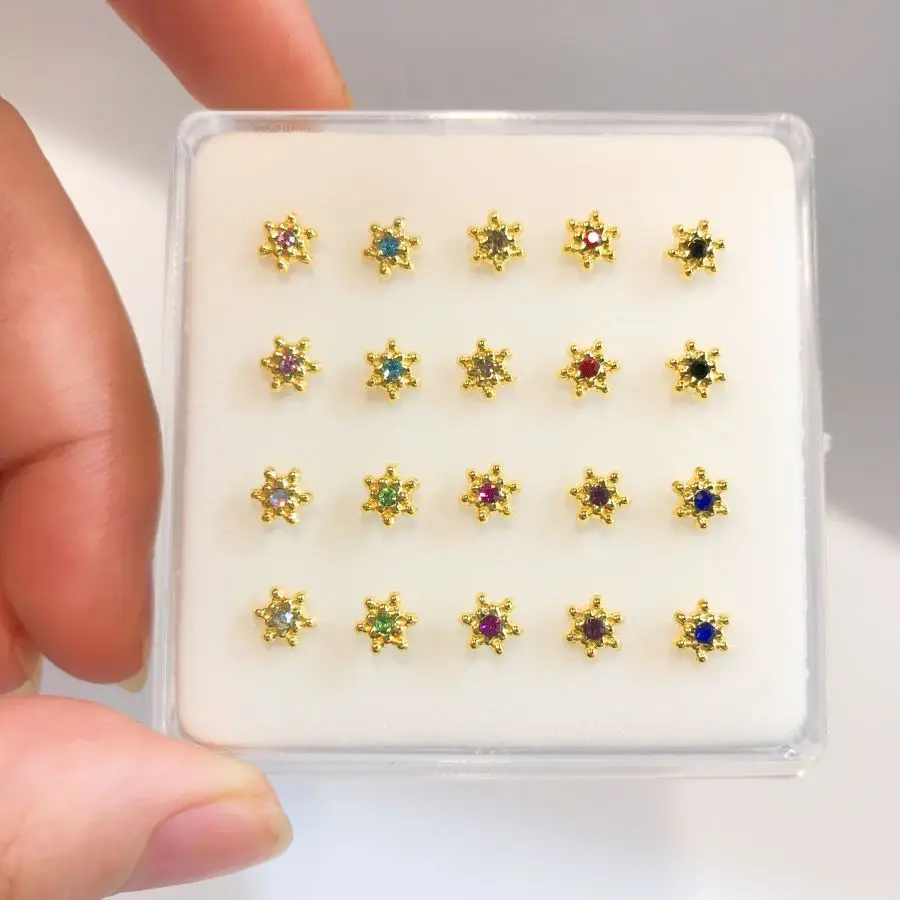 Borchia Naso Piccolo 2 Mm Quarzo Tondo 22 G (0,6 Mm) Argento Sterling 925 Per - Foto 6