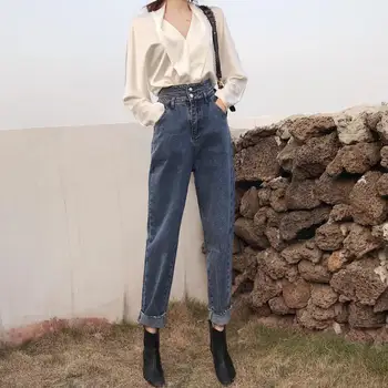 

2020 spring High Waist Jeans Woman Looes Boyfriend Streetwear Harem Pants female casual loose Jeans r507
