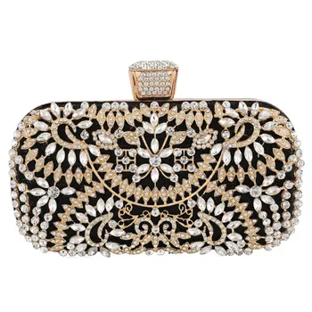 

XIYUAN Women Flower Gold Evening Clutch purse bags Wedding Beaded Purses Party Dhinner Crystal wallet Metal Clutches Handbag