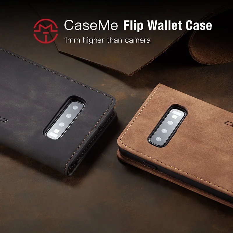 CaseMe Ретро Чехол для Samsung Galaxy S8 S9 S10 E Примечание 10 плюс S10 5G A30 A40 A50 A70 M20 Кожаный чехол Чехол-подставка кармашки для карт в виде ракушки