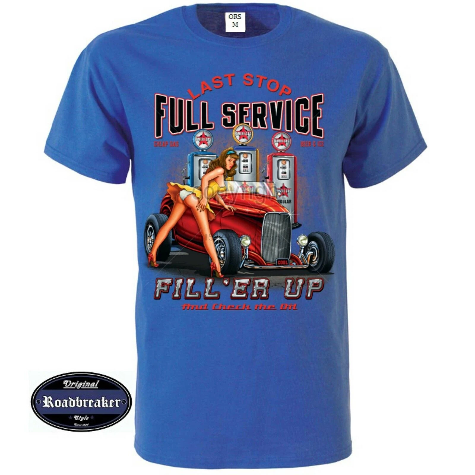 

Royal Blue Shirt Us Car V8 Oldschool Hot Rod &Amp' 50 Stylemotiv Model Full(1)