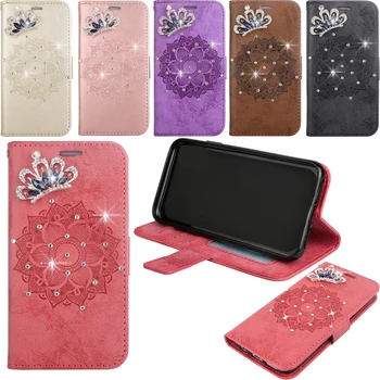 

Flip Wallet Case Soft Cover Fundas For Samsung S9 S8 S7 S6 S5 Plus Edge J2 Pro J3 J4 J5 J6 2018 Rhinestone PU Leather Cases