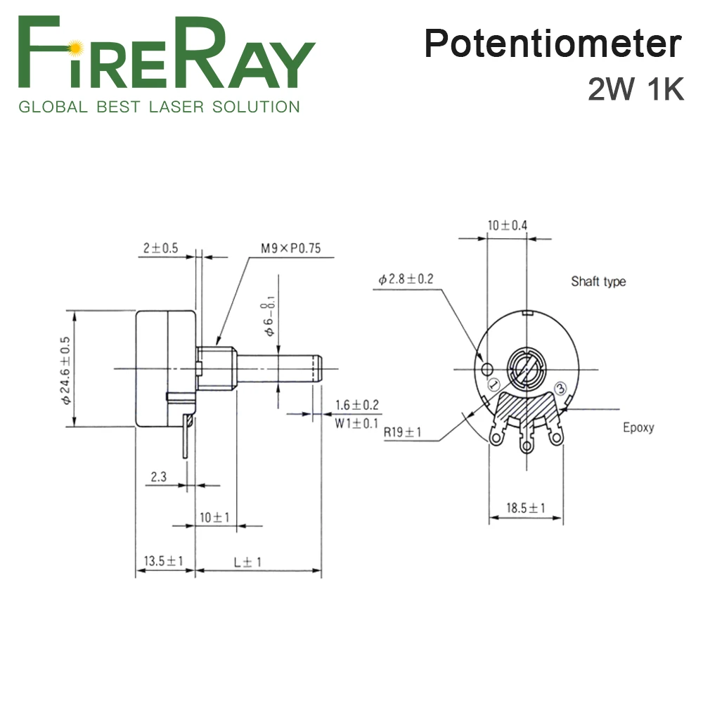 FireRay WTH118 DIY Kit Parts Linear Potentiometer 2W 1K Ohm for Co2 Laser Power Supply