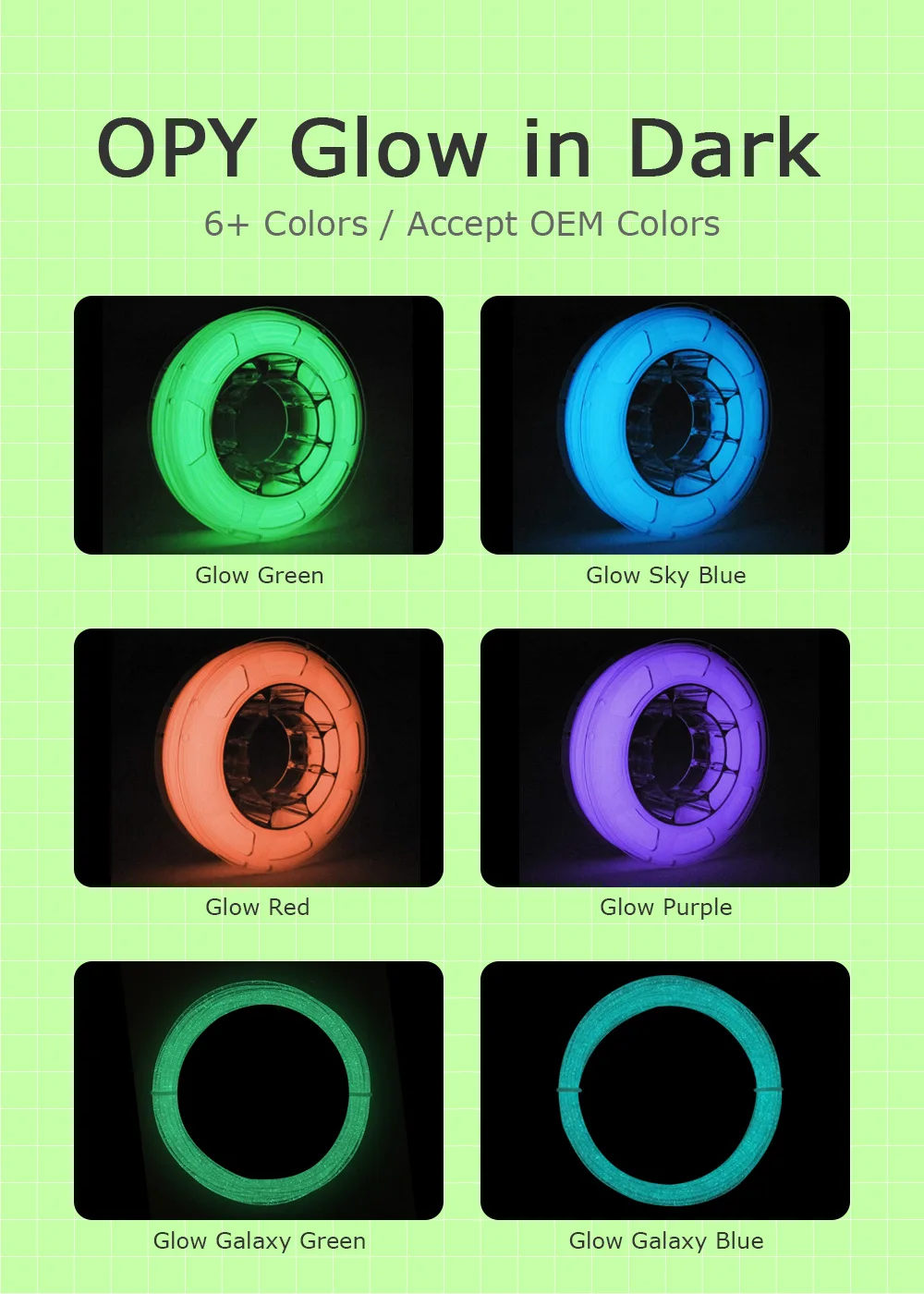 Glow In Dark Luminance Print Filament 3D Printer Plastic 10M 100G Sample Red Green Sky Blue Purple