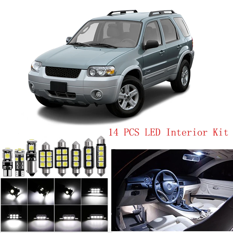 14 шт. белые светодиодный ные лампы для салона комплект Ford Escape 2001 2002 - 2007 карта