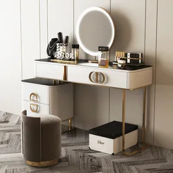 Tocador minimalista de lujo ligero, tocador moderno de mármol para dormitorio, maquillaje de alta calidad con mesita de noche