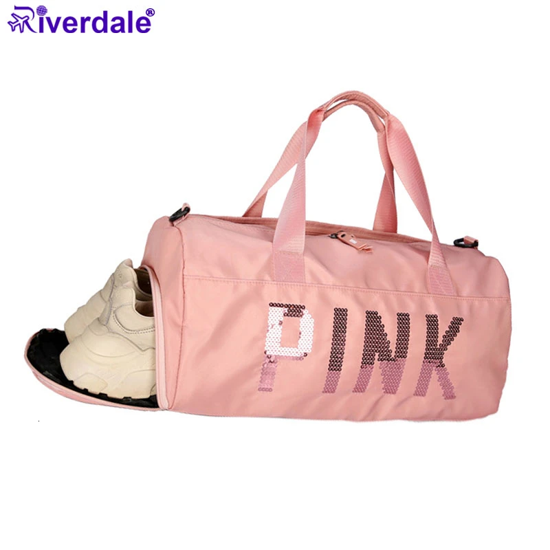 New Travel Bags Sequins PINK Duffle Bag Women Men Sports Bag For Shoes Weekend Bag Nylon Woman Traveling Bags For Ladies