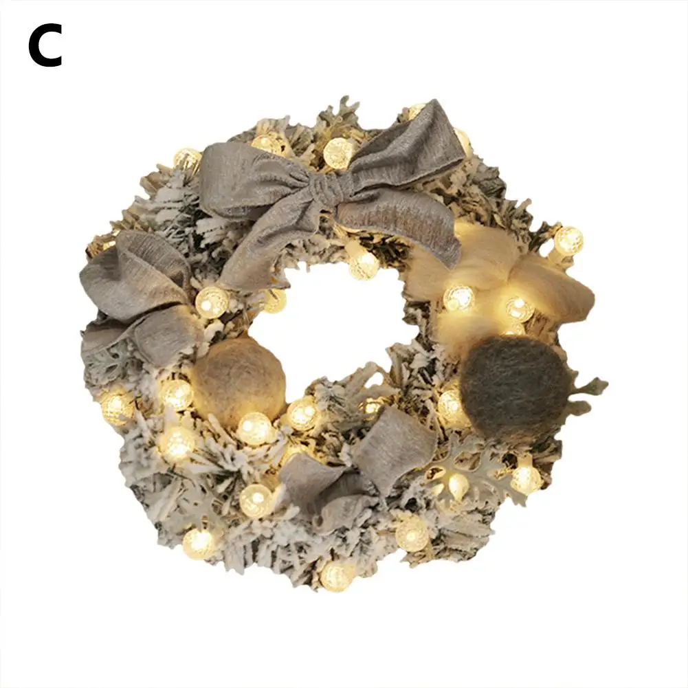 Светодиодный Рождественский подвесной венок из искусственного ротанга с подвеской на дверь, настенный светильник, украшение для дома, праздничные вечерние# 4O - Цвет: Silver