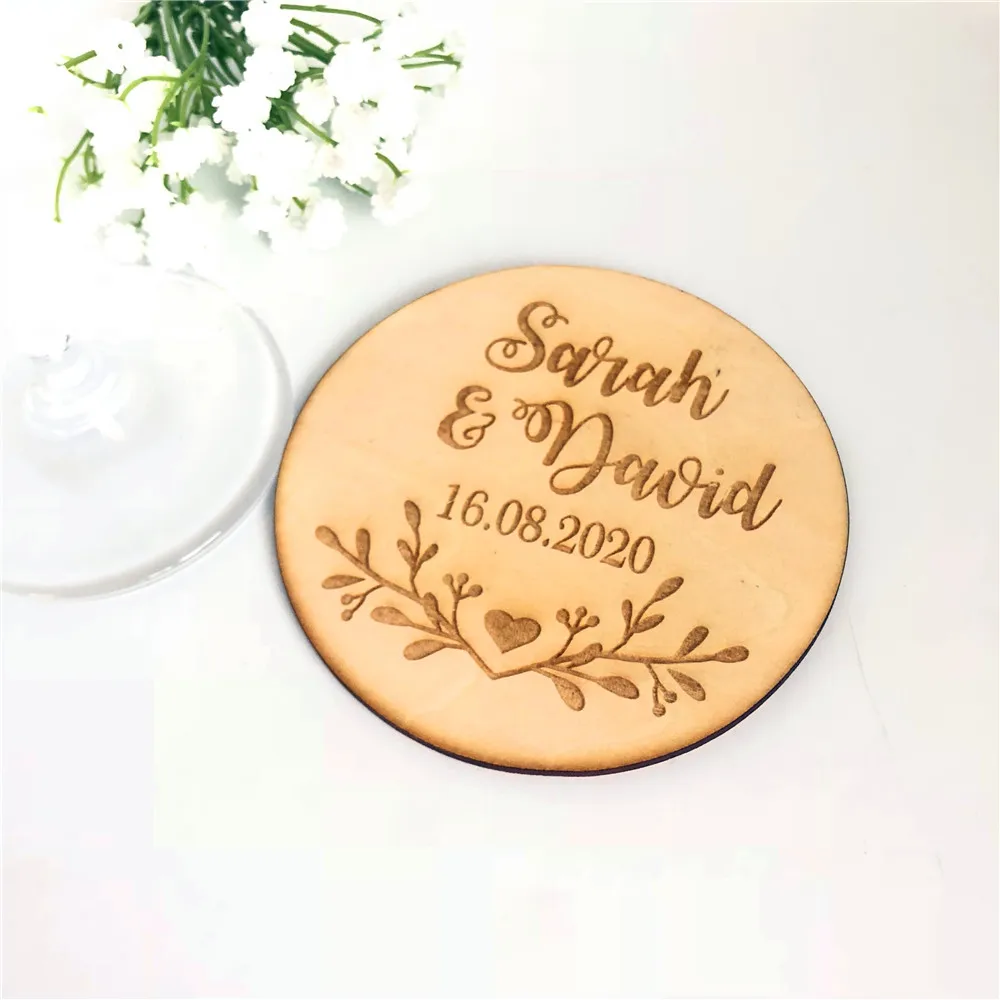 12pcs/lot Personalized Couple Name Wooden Coaster Custom Wedding Party Table Decoration Coasters Unique Party Favor Supplies