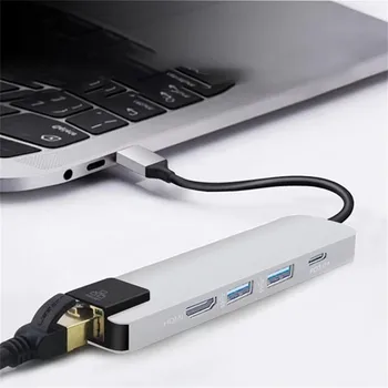 

5 In 1 USB Type C Hub Hdmi 4K USB C Hub To Gigabit Ethernet Rj45 Lan Adapter USB-C to HDMI output RJ45 port 18X16X4CM