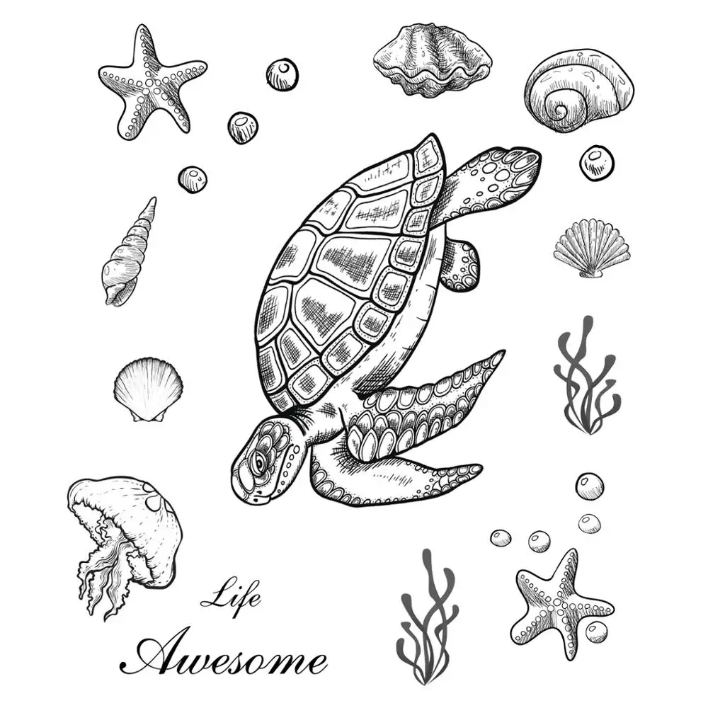 

AZSG Sea Turtle Jellyfish Shell Clear Stamps For DIY Scrapbooking Decorative Card making Craft Fun Decoration Supplies 14*16cm