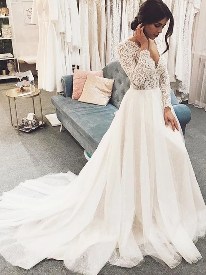 casual long sleeve lace wedding dresses