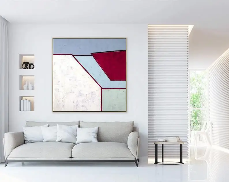 Abstract Painting Original Large Acrylic Canvas Wall Art Peaceful Minimal Expressionism Modern On Room | Дом и сад