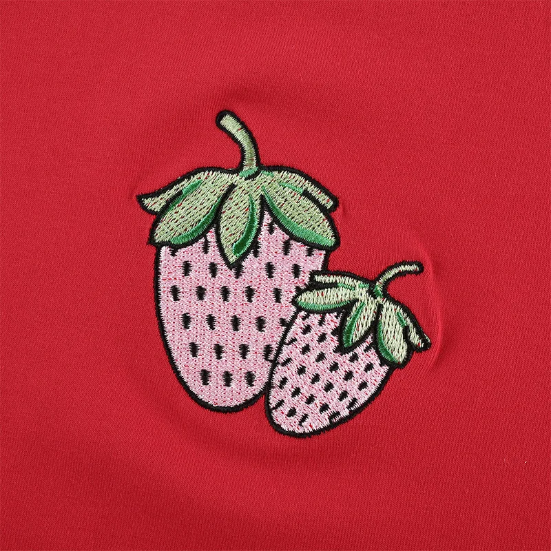 ALLNeon Sweet Strawberry Embroidery Front Crop Tops E-girl O-neck Short Sleeve Patchwork Red T-shirts Fashion Summer Kawaii Tees