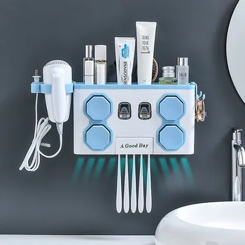 

Toothbrush Cup Holder Wall Mounted Toothbrush Holder Storage Box Toothpaste Dispenser Toothpaste Squeezer Bathroom Accessories