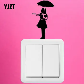 

YJZT Umbrella Girl Vinyl Light Switch Sticker Creative Cartoon Silhouette Vinyl Wall S18-0047