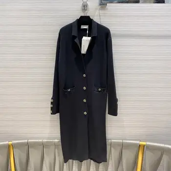 

Women Long Cardigans Knitted Sweater Fashion Luxury Brand High-end Design Solid Color Lapel Single Breasted Cashmere Blends Coat