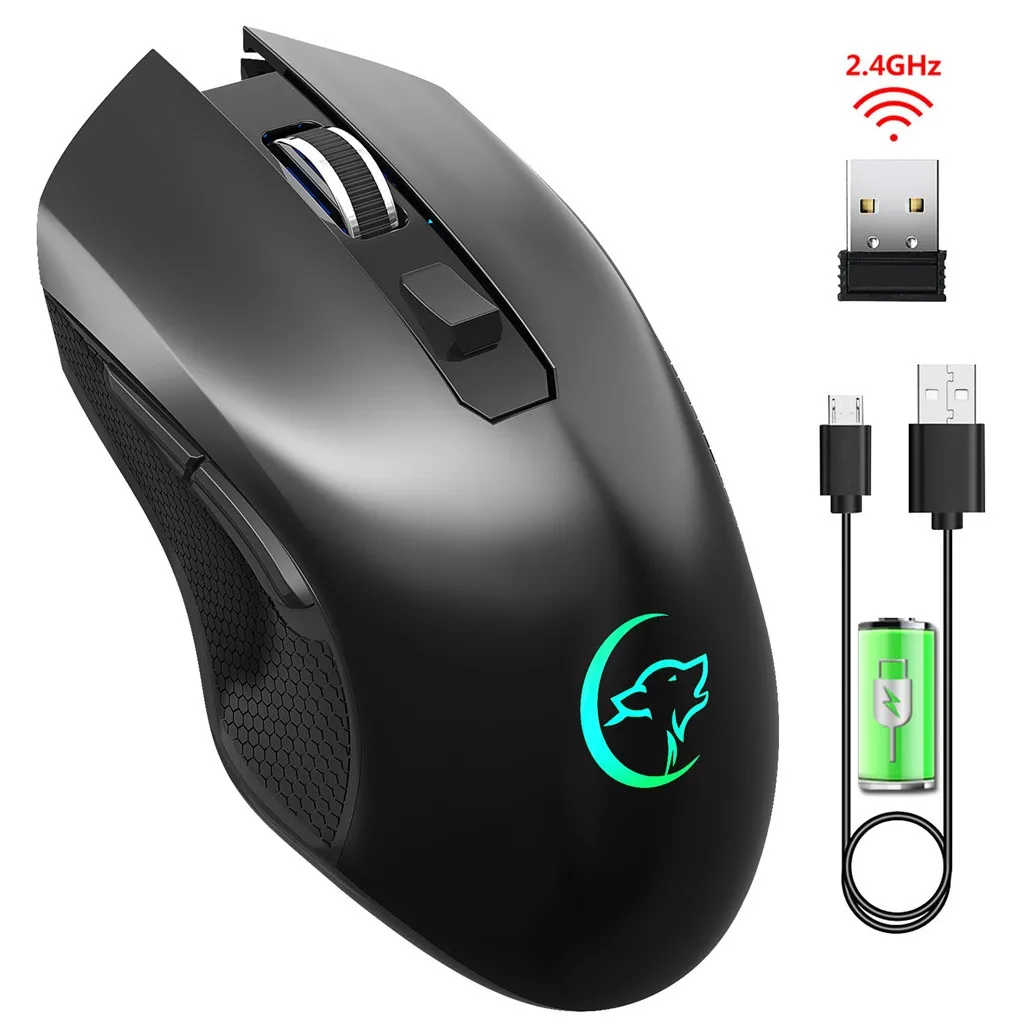 2.4G USB Wireless 6 Buttons Mouse Colorful Lighting 3 Modes 2400DPI Adjustable Rechargeable Silent Gaming Mice for Home Office|Мыши| |