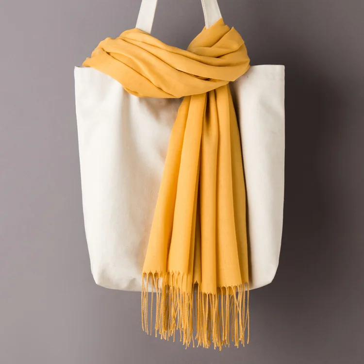 Женские однотонные шарфы из пашмины с кисточками, осень, новые мягкие теплые женские шарфы для девушек, тонкий длинный шарф, женский шарф-шаль - Цвет: yellow scarf