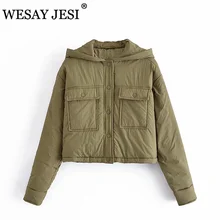 WESAY JESI Women Clothing Coat TRAF ZA 2021 Warm Hooded Parkas Outwear Casual Loose Long Sleeves Chic Zipper Female Jacket Coat