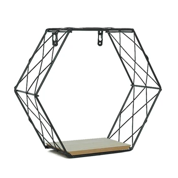 

Hot Iron Hexagonal Grid Wall Shelf Combination Hanging Geometric Figure Wall Decoration for Home D6