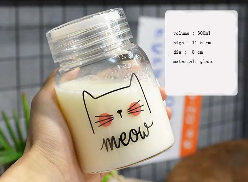 Blush cat Water Bottle 300ml Leak-proof Student Creative Cat Bottle Glass Letter Water Bottles Portable Kettle Outdoor Yoga Gym Bottle - Цвет: Blush cat