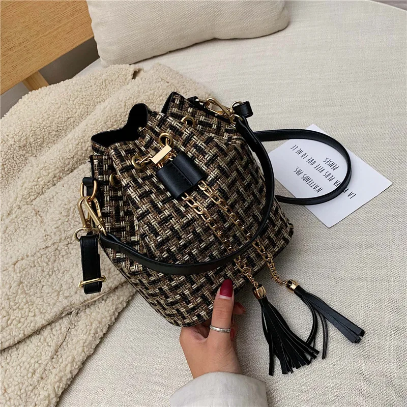 

Tassels Weaving Bucket Bag WOMEN'S Bag Bag2019 Autumn New Style Fashion Korean-style Versatile Hand Crossbody Bag