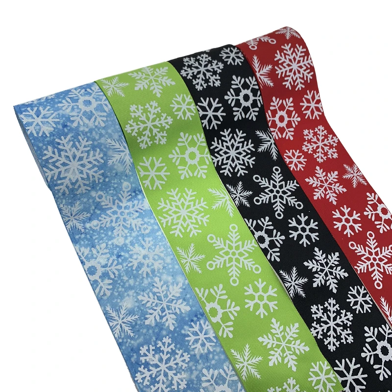hot sell 3 inch(75mm) blue ribbon color glow in the dark snowflower print grosgrain Christmas ribbon for Bows accessories