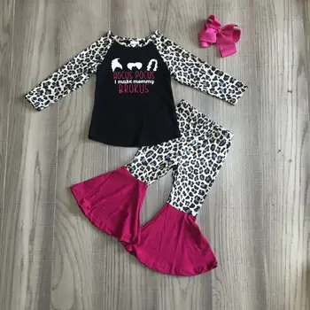 

girlymax baby Girl fall outfit girl girl witch print raglan girl bell bottom leopard pants children leopard set with bow