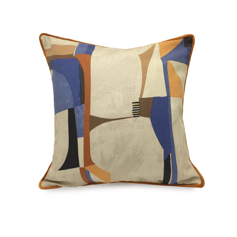 DUNXDECO Retro Blue Orange Cushion Cover Decorative Pillow Case