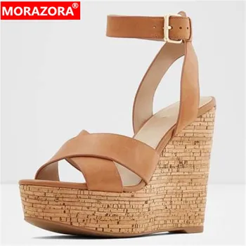 

MORAZORA 2020 new fashion 14cm wedges platform sandals women ankle buckle summer popular party dress shoes ladies sandals