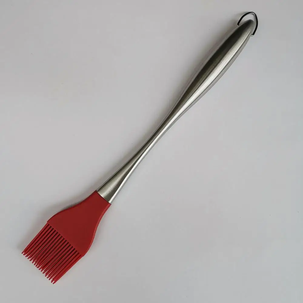 

11.8-Inch Silicone BBQ Basting Brush with Silicone Bristles, 18/8 Stainless Steel Handle, Red