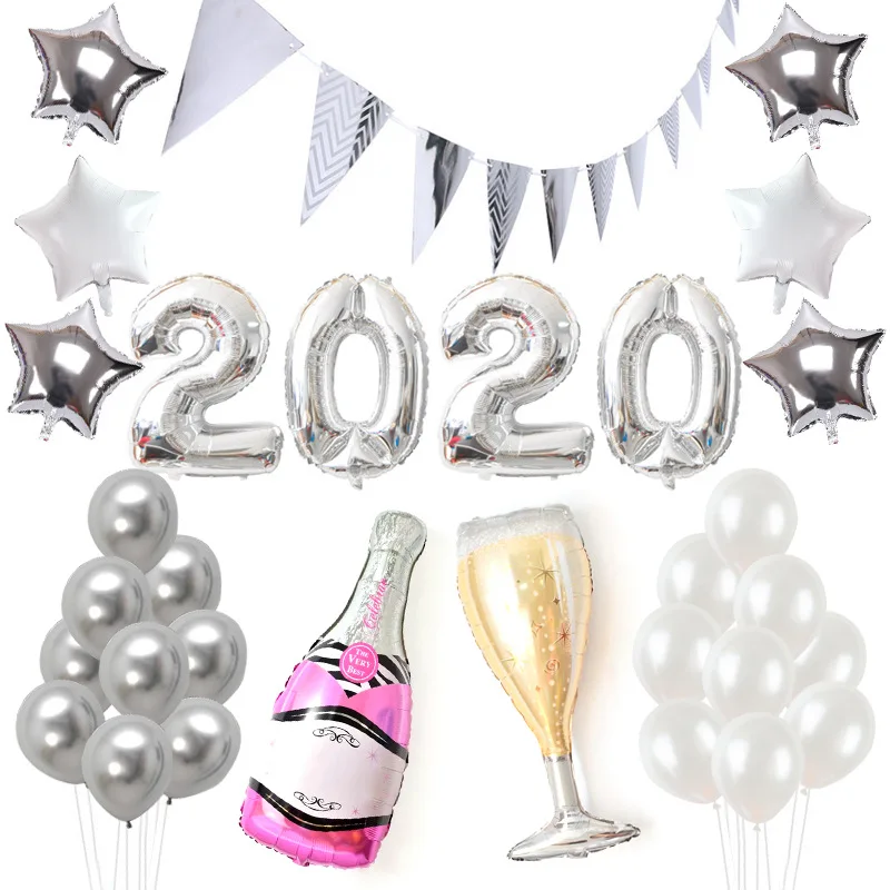 

31 pcs/set Golden 2020 New Year digital balloon set scene layout package KTV hotel party wedding birthday party decoration