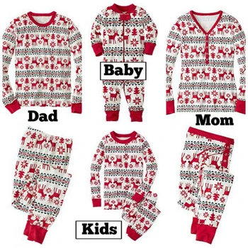 

Family Christmas Pajamas Baby Kid Dad Mom Matching Clothes Deer Print Adult Kids Baby Jumpsuit Party Matching Pyjamas Set