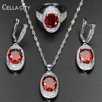 

Cellacity Delicate AAA Zircon Silver 925 Jewelry Set for Women Gemstones Geometry Wear Jewelry for Party Ring Necklace Earrings