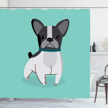 

Shower Curtain Set with Hooks 60x72 Inches Color Dog Pet French Doggy Free Bulldog Front Adorable Graphic Simpatico Drawing Blue