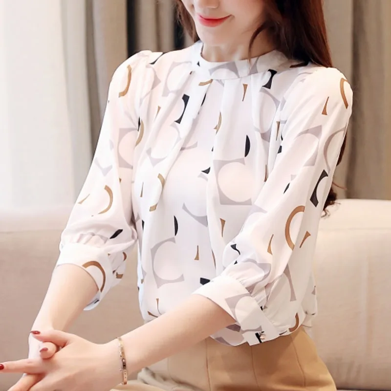 Blusas mujer de moda корейская модная одежда женские блузы, Рубашки, Топы женские Топы шифоновая блузка белая рубашка 2480 50