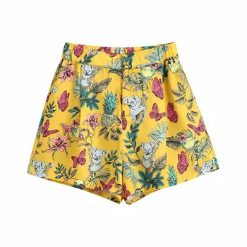

2020 summer fashion wild koala print beach style lady shorts female chic australia holiday style high waist zipper short pants