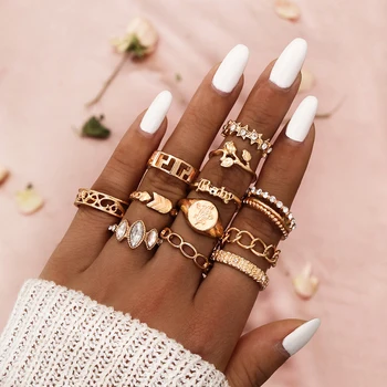 

Modyle Gold Ring Set Vintage Leaf Star Moon Geometric Crystal Ring Set Women Charm Joint Ring 2020 Fashion Jewelry