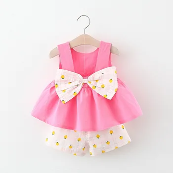 

Female Baby Backless Bow Vest Princess Two Piece Summer Printed Shorts Set